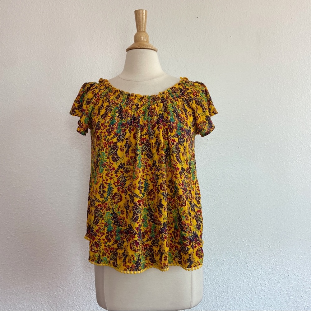 Yellow Floral Short Sleeve Blouse